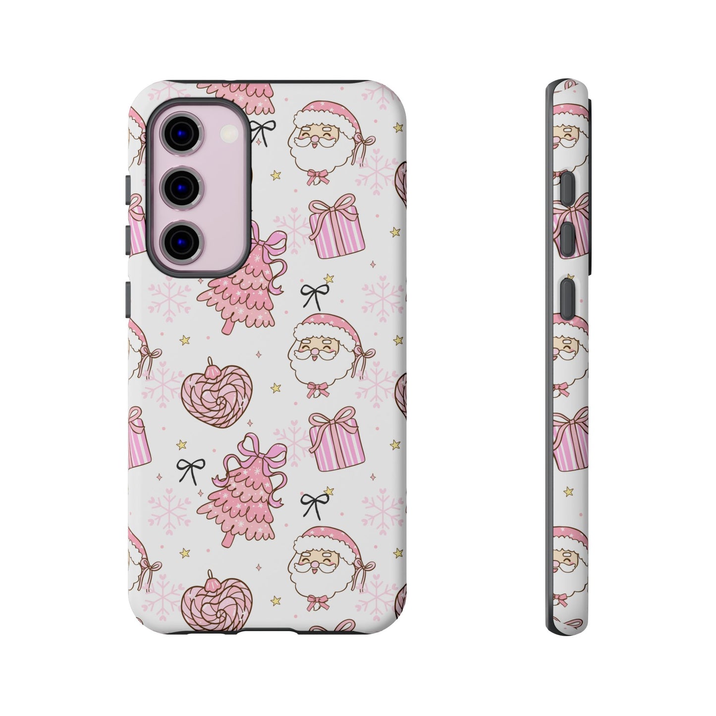 Christmas Pink Pattern Phone Case - Cute Santa, Tree & Gift Protective Cover