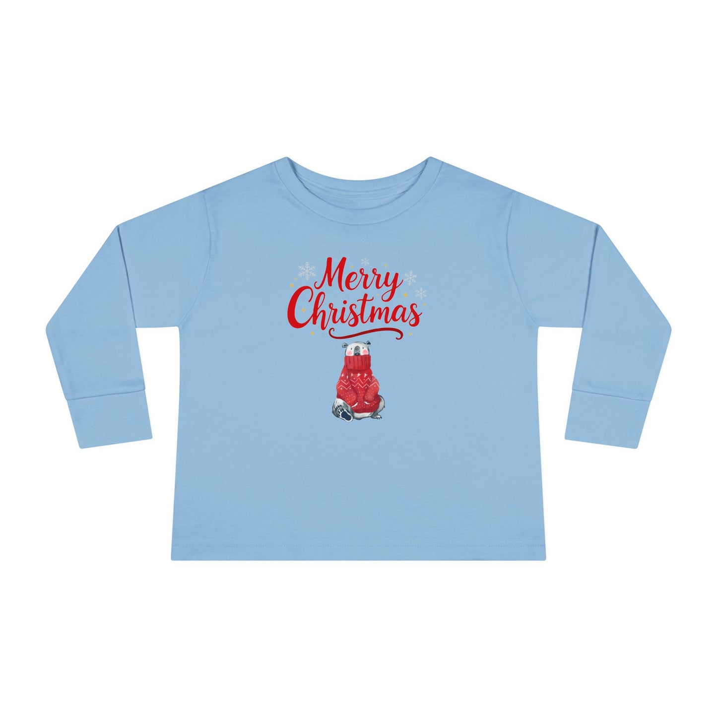 Toddler Long Sleeve Tee — 'Merry Christmas' Red Sweater Polar Bear Holiday Shirt