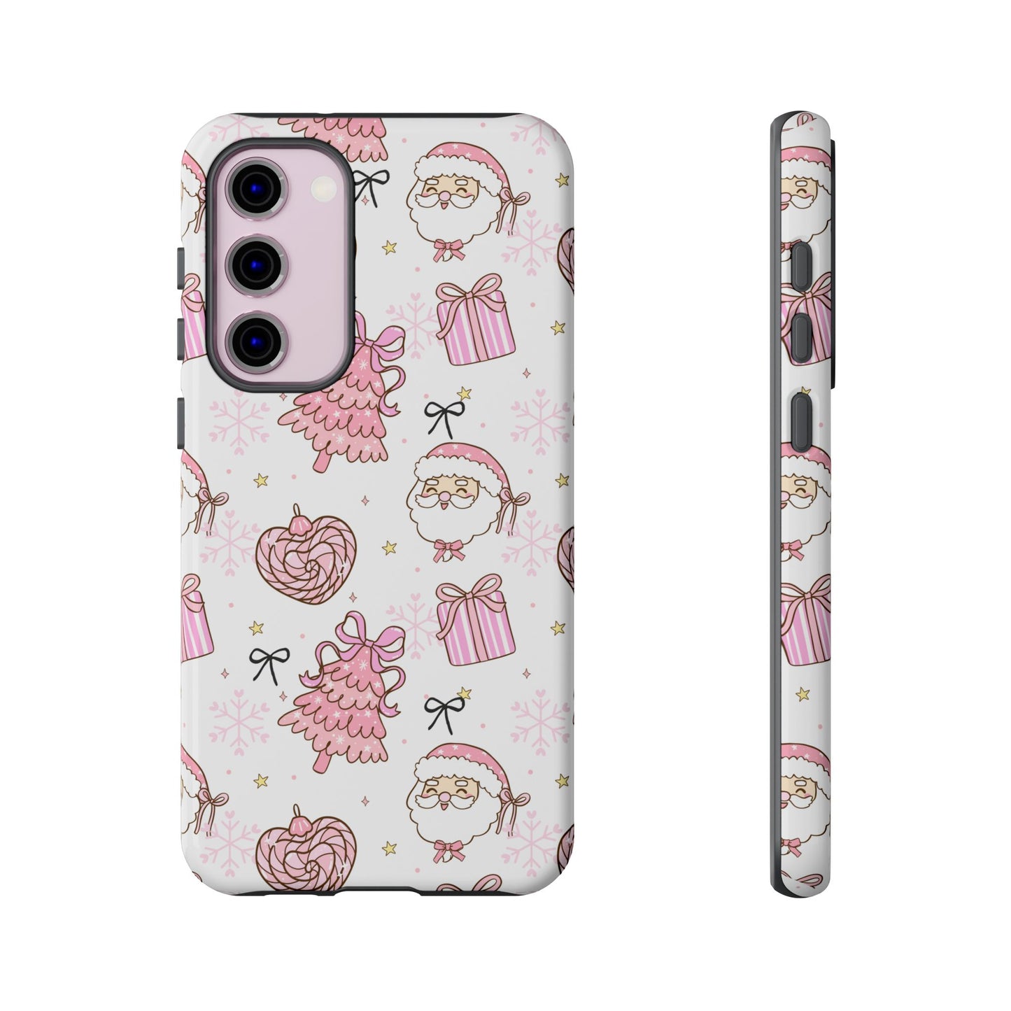Christmas Pink Pattern Phone Case - Cute Santa, Tree & Gift Protective Cover