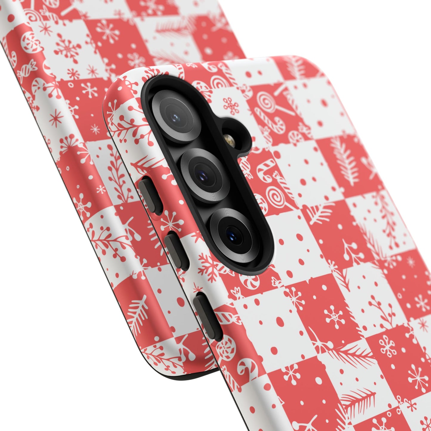 Christmas Red Buffalo Check Phone Case - Holiday Snowflake Pattern Tough Case