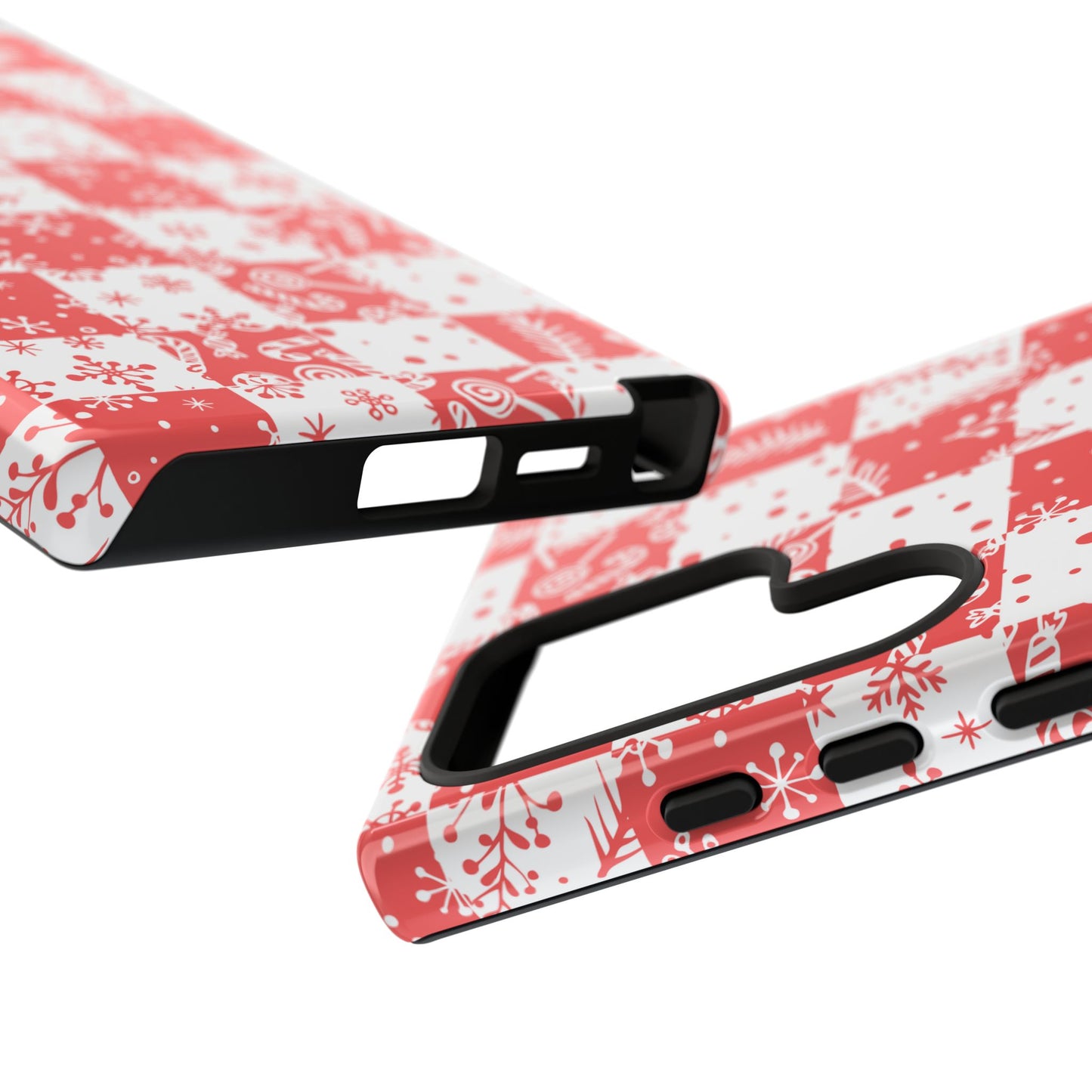 Christmas Red Buffalo Check Phone Case - Holiday Snowflake Pattern Tough Case