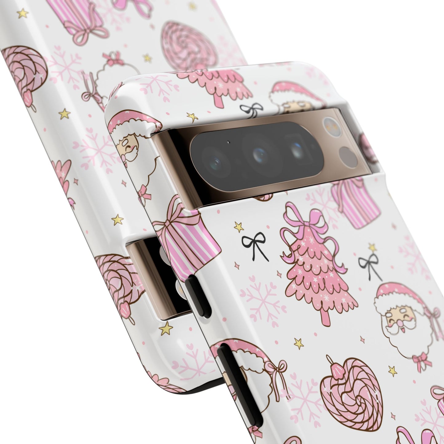 Christmas Pink Pattern Phone Case - Cute Santa, Tree & Gift Protective Cover