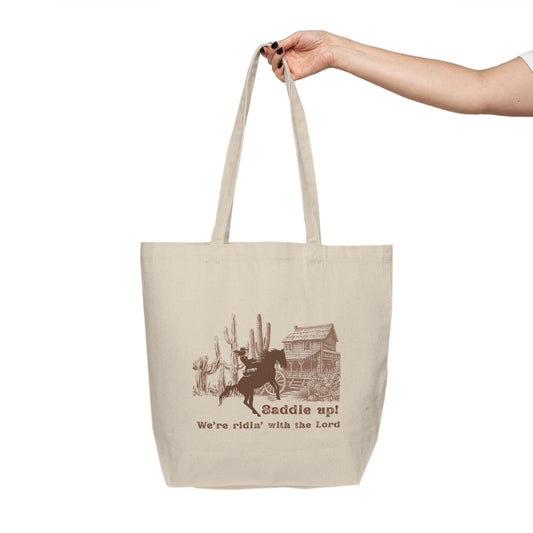 Western Inspirational Tote Bag, Saddle Up! Canvas Bag, Eco-Friendly Shopping Tote