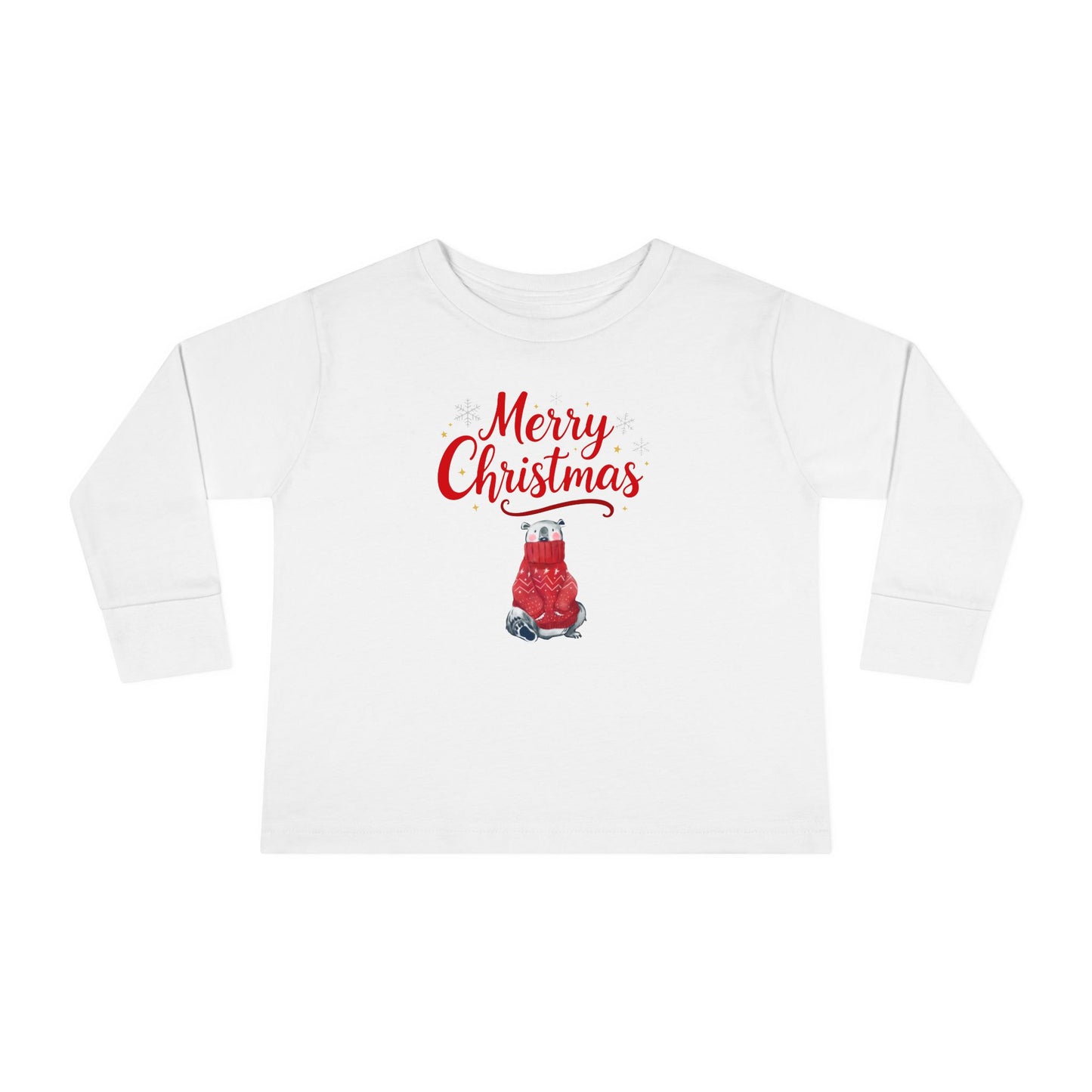Toddler Long Sleeve Tee — 'Merry Christmas' Red Sweater Polar Bear Holiday Shirt