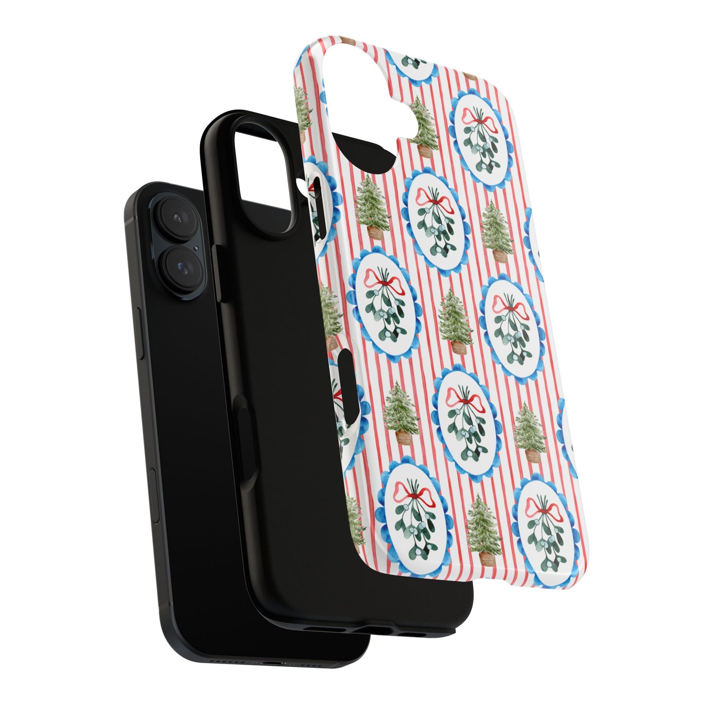 Christmas Wreath & Tree Pattern Phone Case — Festive Holiday Tough Case