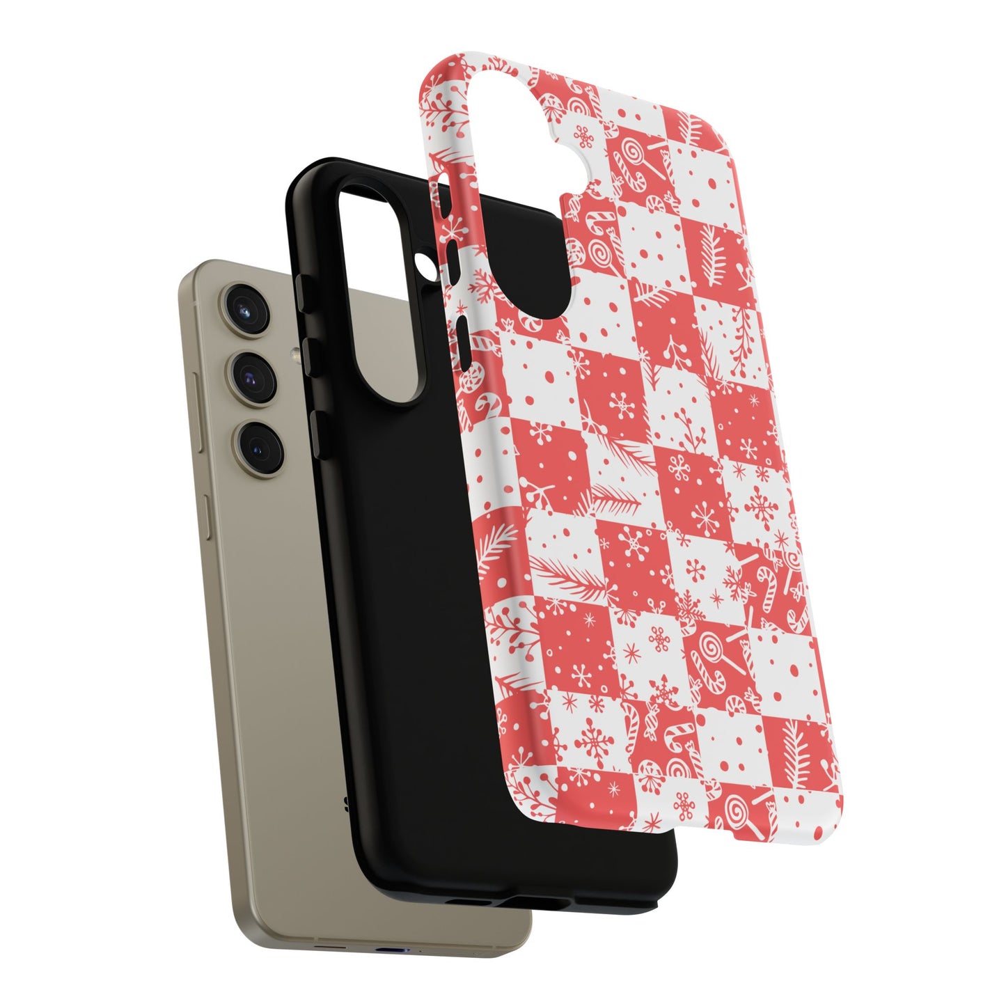 Christmas Red Buffalo Check Phone Case - Holiday Snowflake Pattern Tough Case