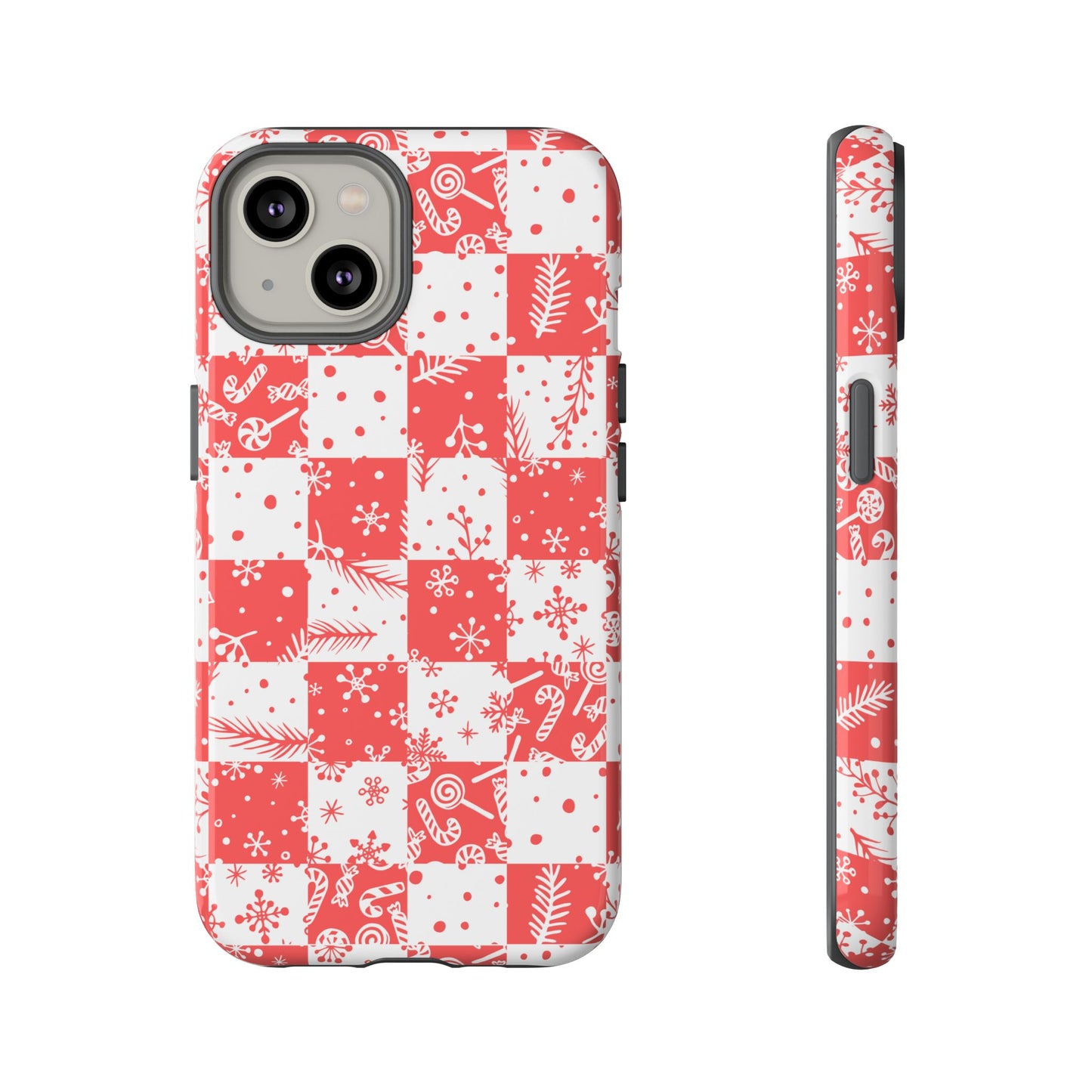 Christmas Red Buffalo Check Phone Case - Holiday Snowflake Pattern Tough Case