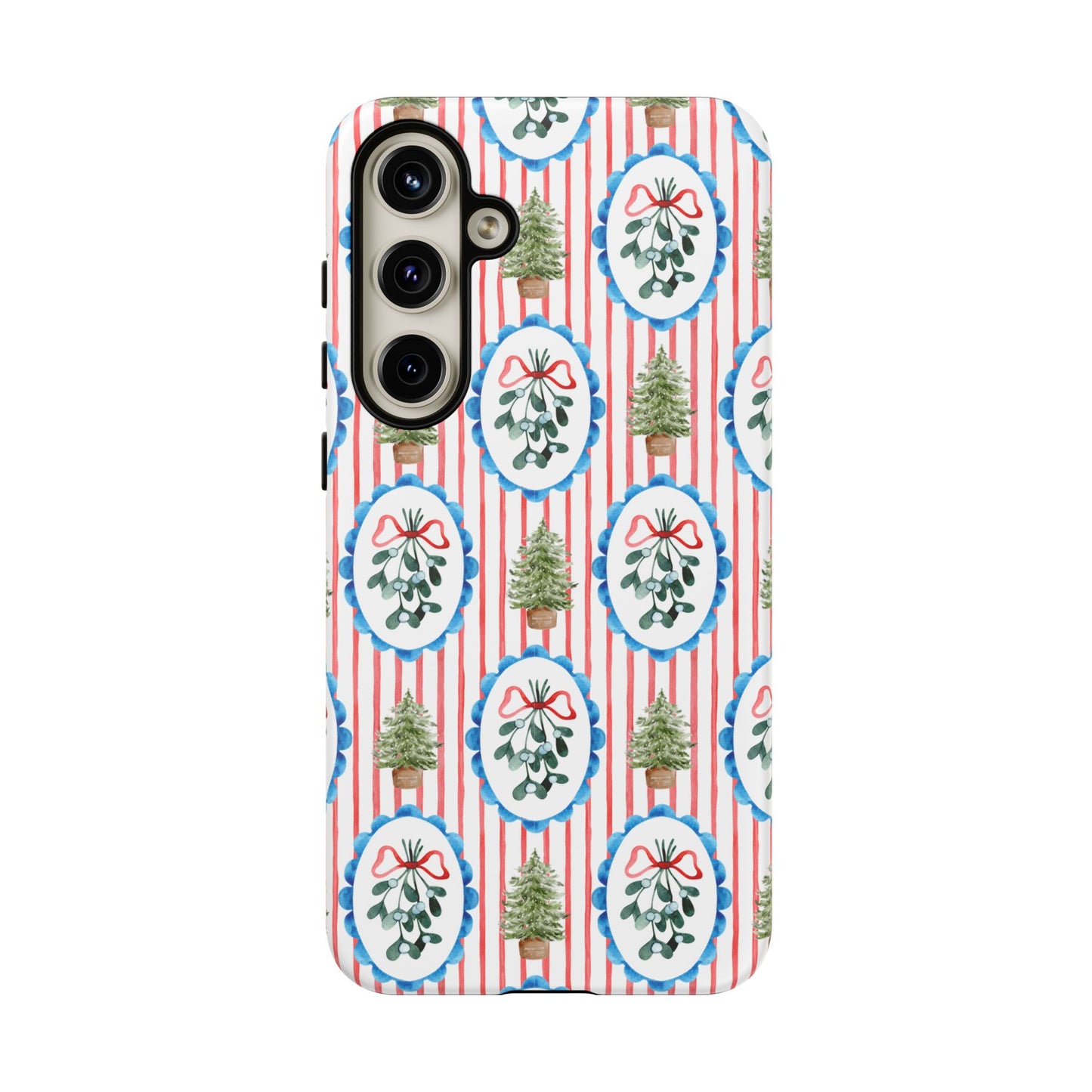 Christmas Wreath & Tree Pattern Phone Case — Festive Holiday Tough Case