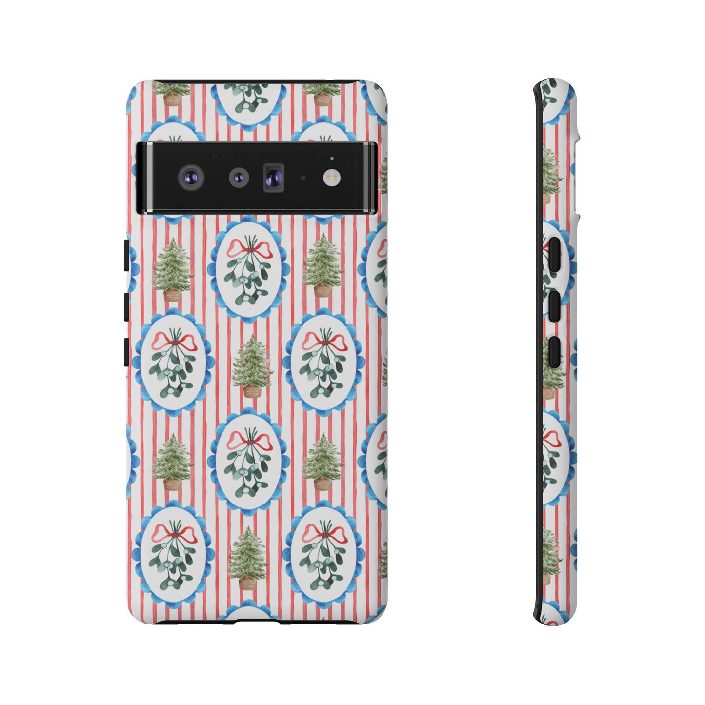 Christmas Wreath & Tree Pattern Phone Case — Festive Holiday Tough Case