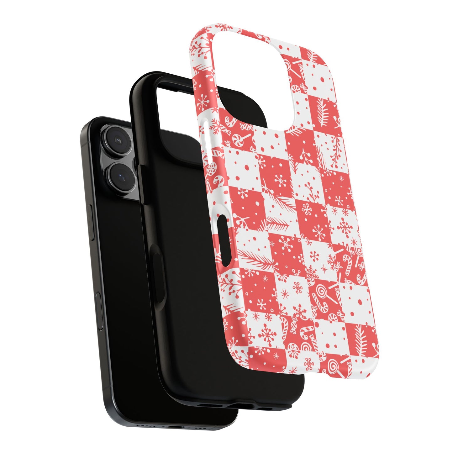 Christmas Red Buffalo Check Phone Case - Holiday Snowflake Pattern Tough Case