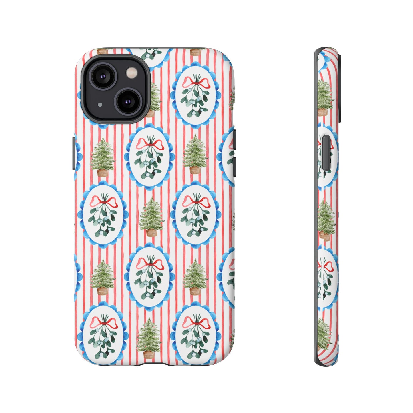 Christmas Wreath & Tree Pattern Phone Case — Festive Holiday Tough Case