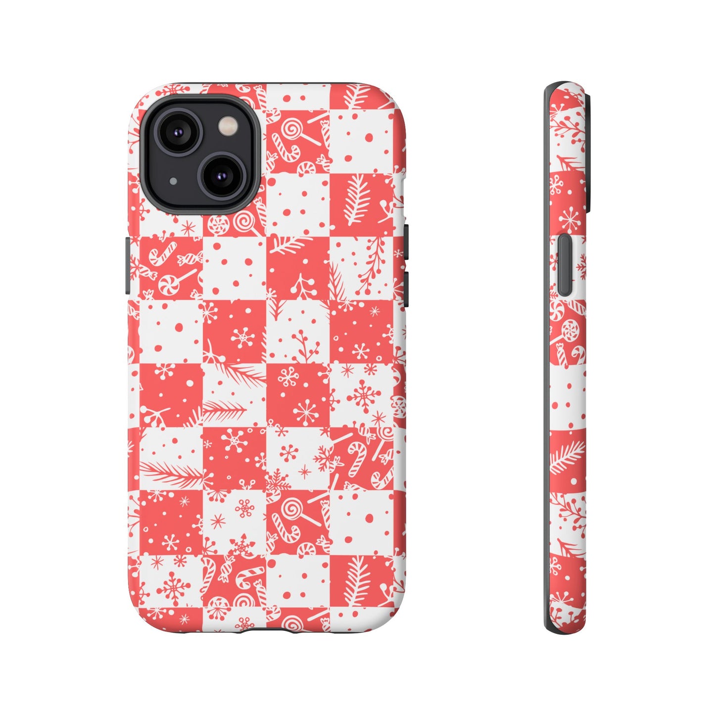 Christmas Red Buffalo Check Phone Case - Holiday Snowflake Pattern Tough Case