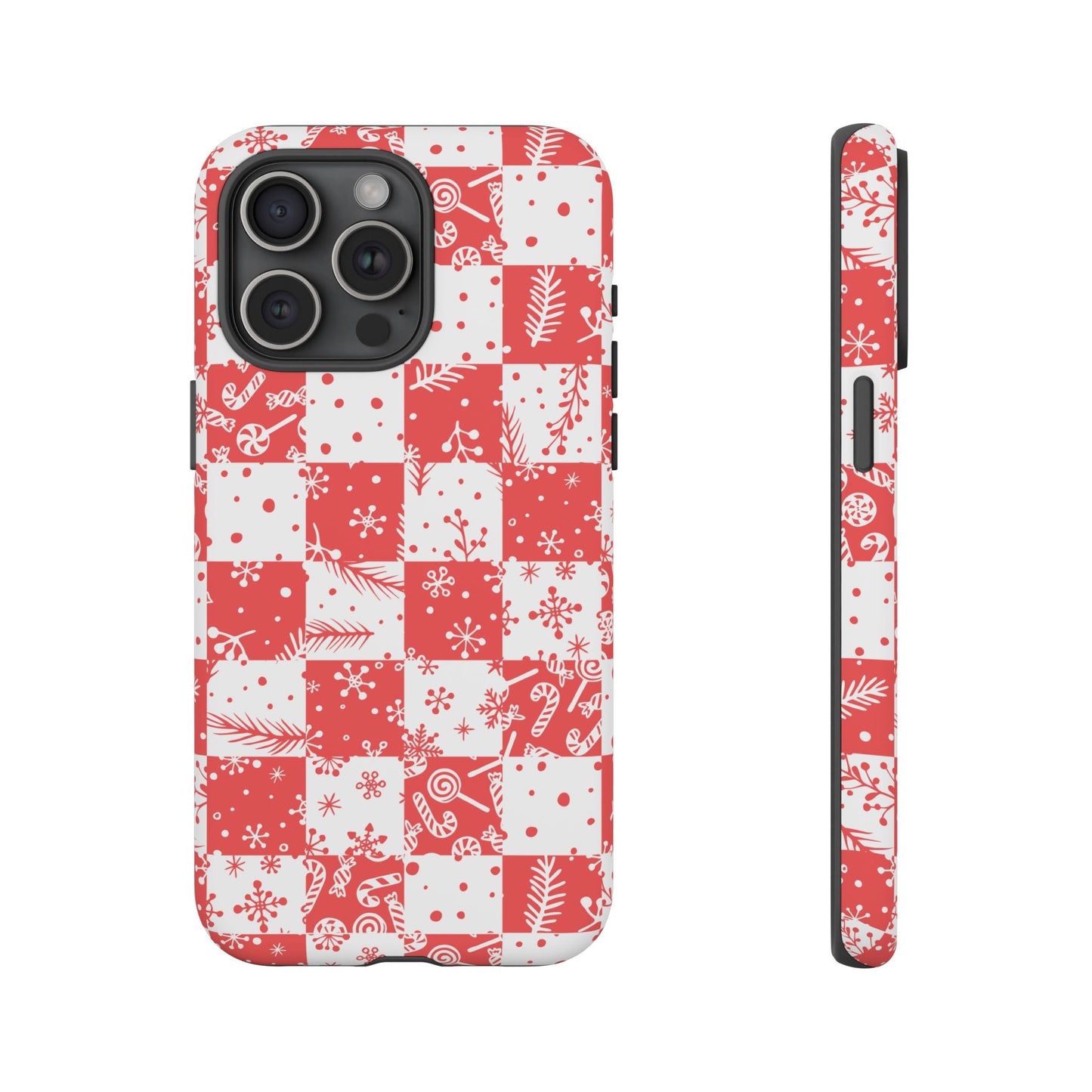 Christmas Red Buffalo Check Phone Case - Holiday Snowflake Pattern Tough Case