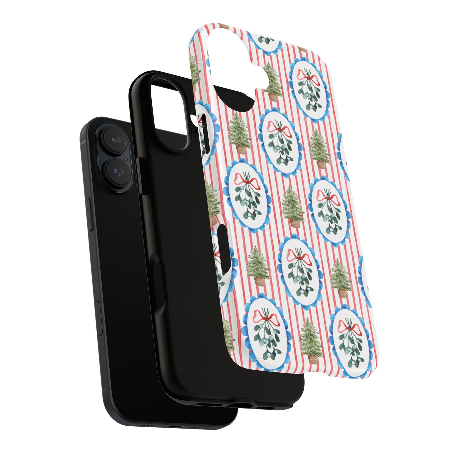 Christmas Wreath & Tree Pattern Phone Case — Festive Holiday Tough Case