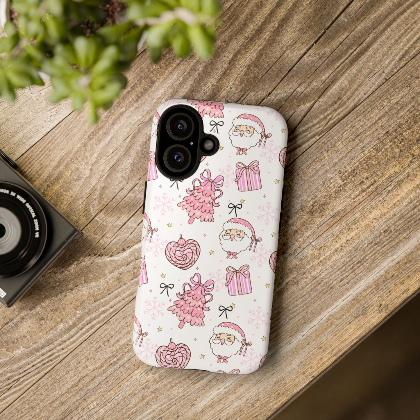 Christmas Pink Pattern Phone Case - Cute Santa, Tree & Gift Protective Cover