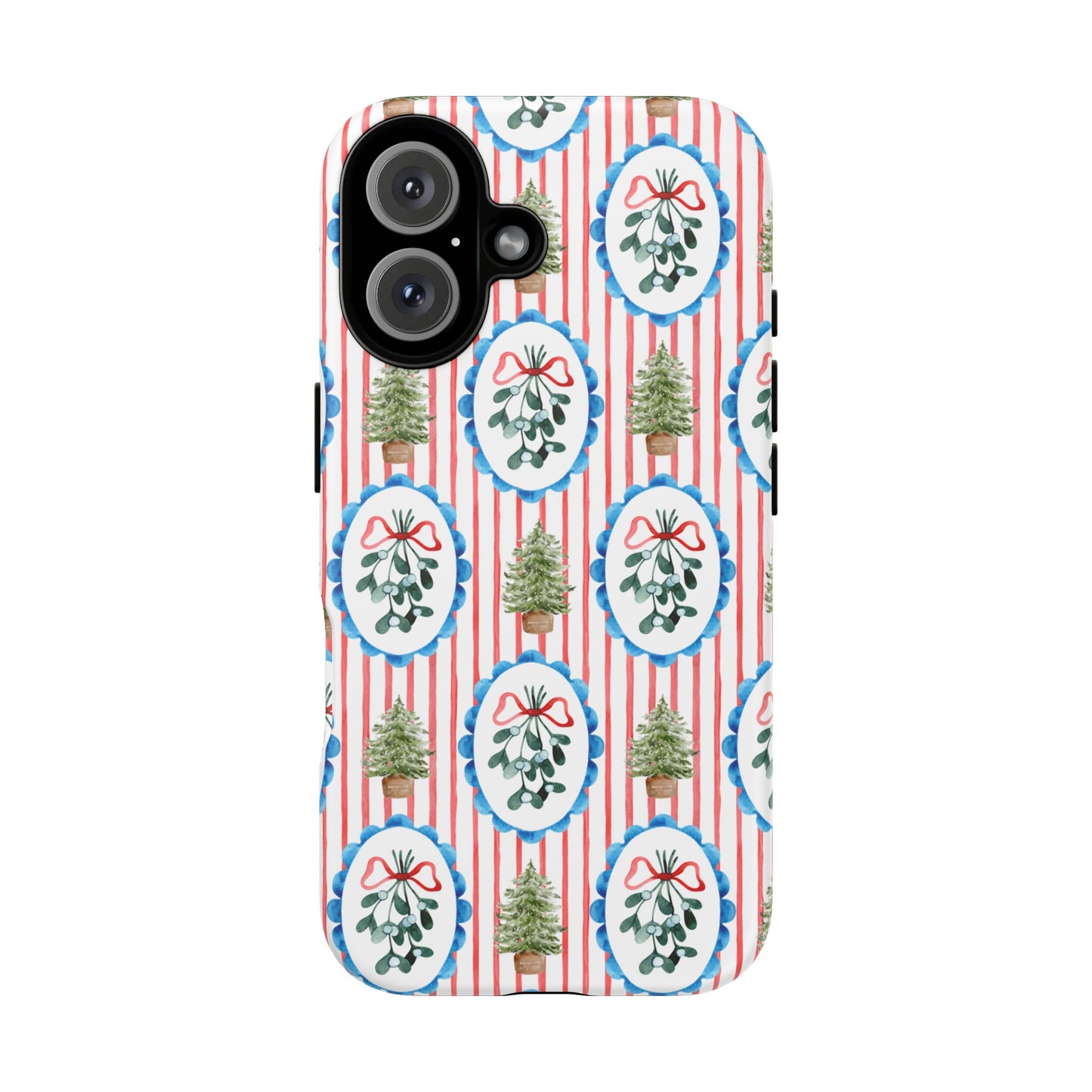 Christmas Wreath & Tree Pattern Phone Case — Festive Holiday Tough Case