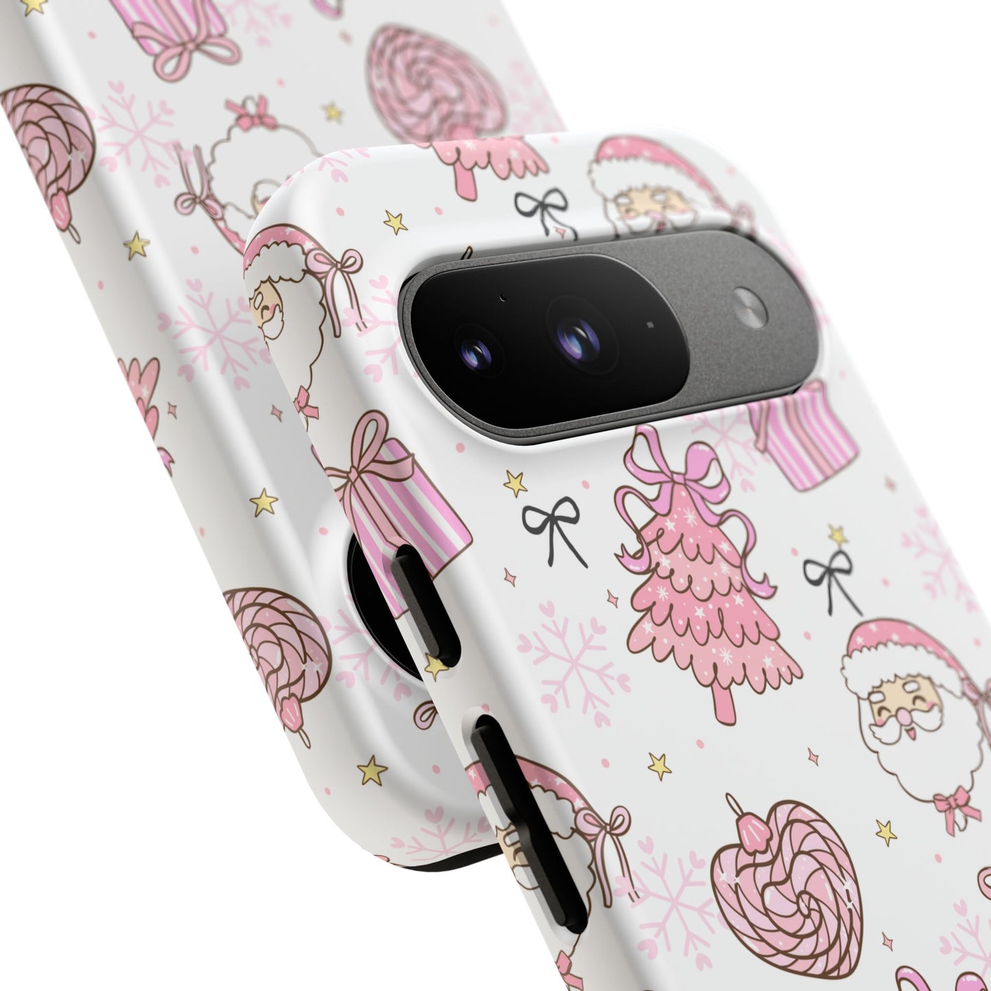Christmas Pink Pattern Phone Case - Cute Santa, Tree & Gift Protective Cover