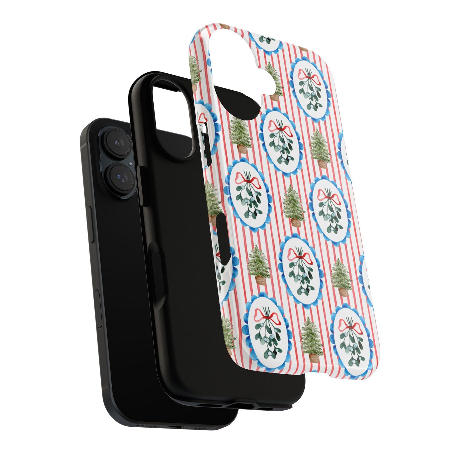Christmas Wreath & Tree Pattern Phone Case — Festive Holiday Tough Case