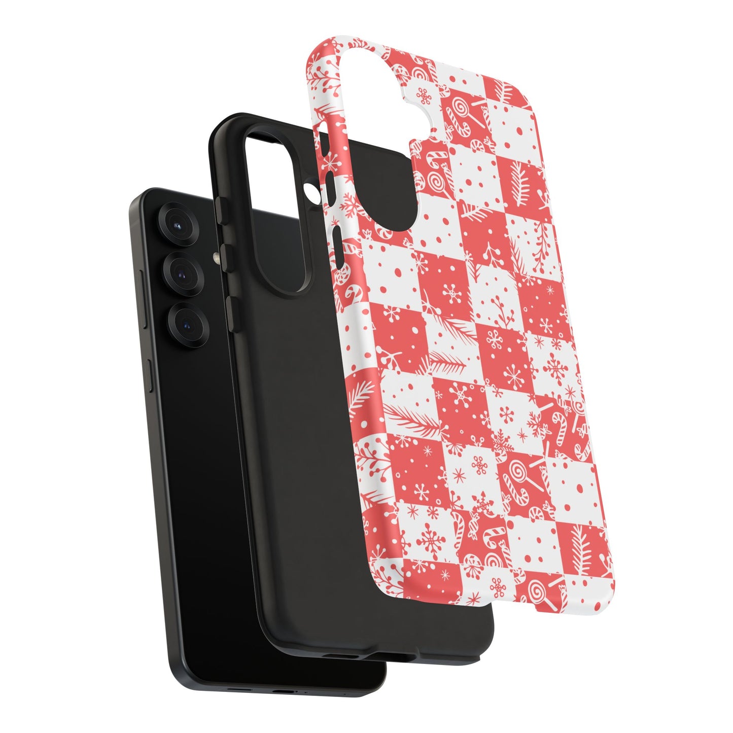 Christmas Red Buffalo Check Phone Case - Holiday Snowflake Pattern Tough Case