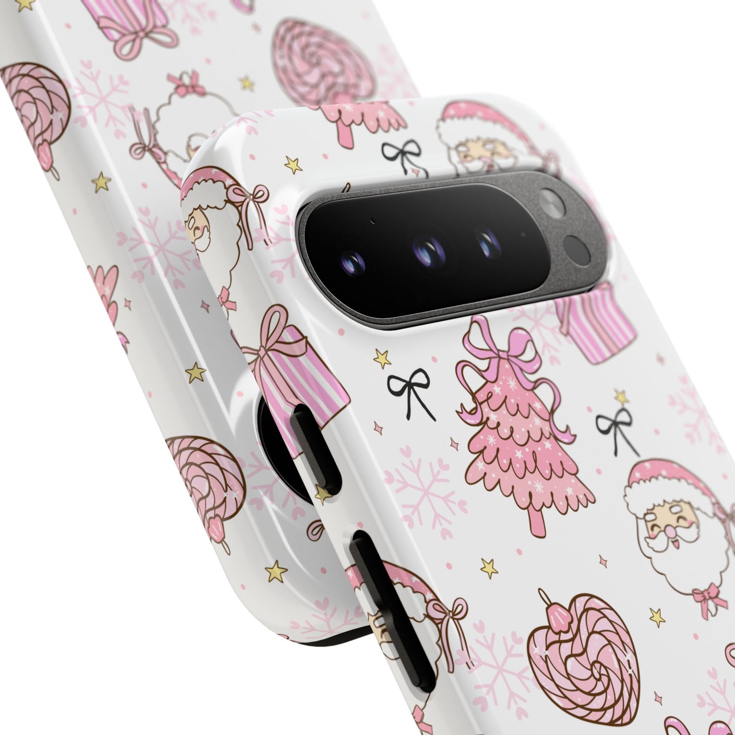 Christmas Pink Pattern Phone Case - Cute Santa, Tree & Gift Protective Cover
