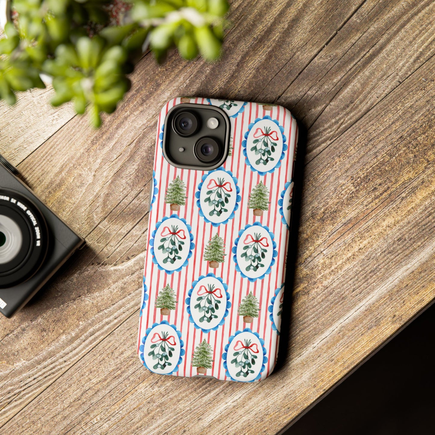 Christmas Wreath & Tree Pattern Phone Case — Festive Holiday Tough Case