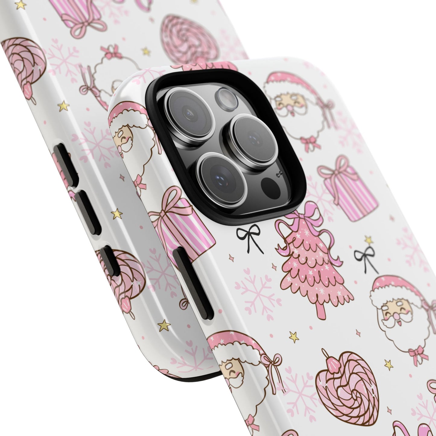 Christmas Pink Pattern Phone Case - Cute Santa, Tree & Gift Protective Cover