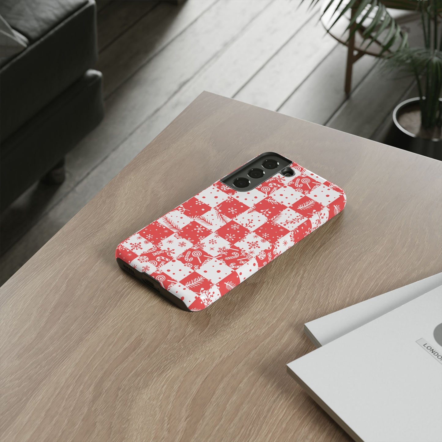 Christmas Red Buffalo Check Phone Case - Holiday Snowflake Pattern Tough Case