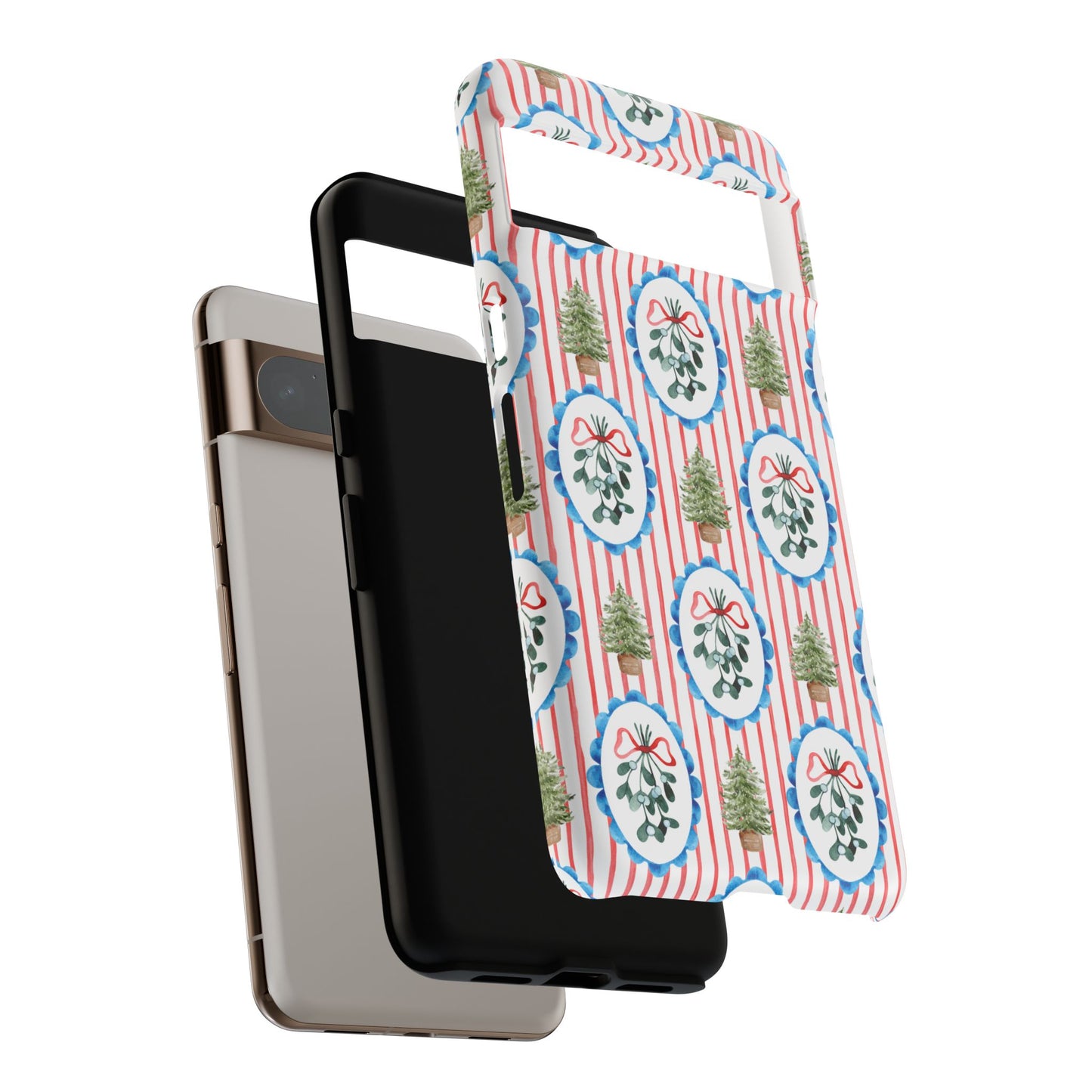 Christmas Wreath & Tree Pattern Phone Case — Festive Holiday Tough Case