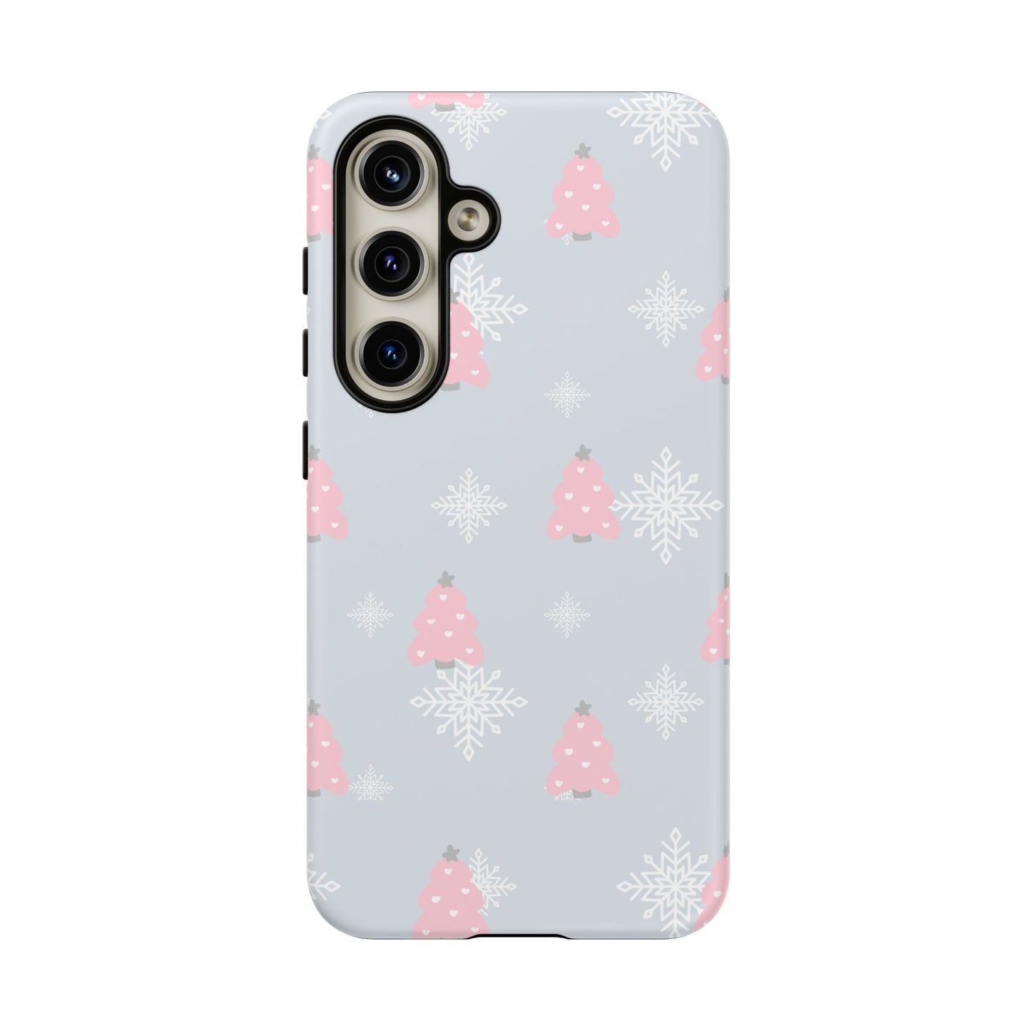 Christmas Pink Tree Tough Phone Case — Cute Holiday Snowflake Design