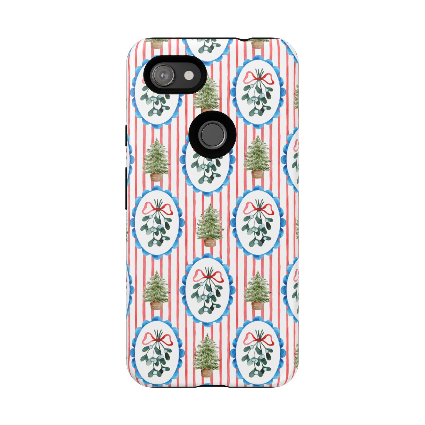 Christmas Wreath & Tree Pattern Phone Case — Festive Holiday Tough Case