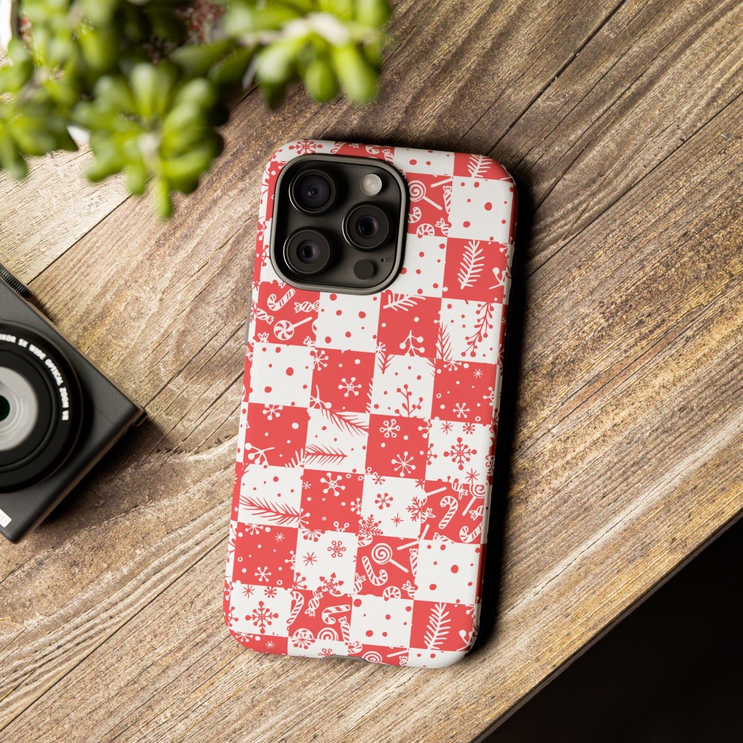 Christmas Red Buffalo Check Phone Case - Holiday Snowflake Pattern Tough Case