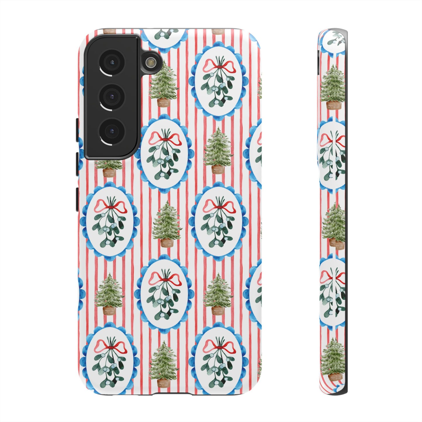 Christmas Wreath & Tree Pattern Phone Case — Festive Holiday Tough Case