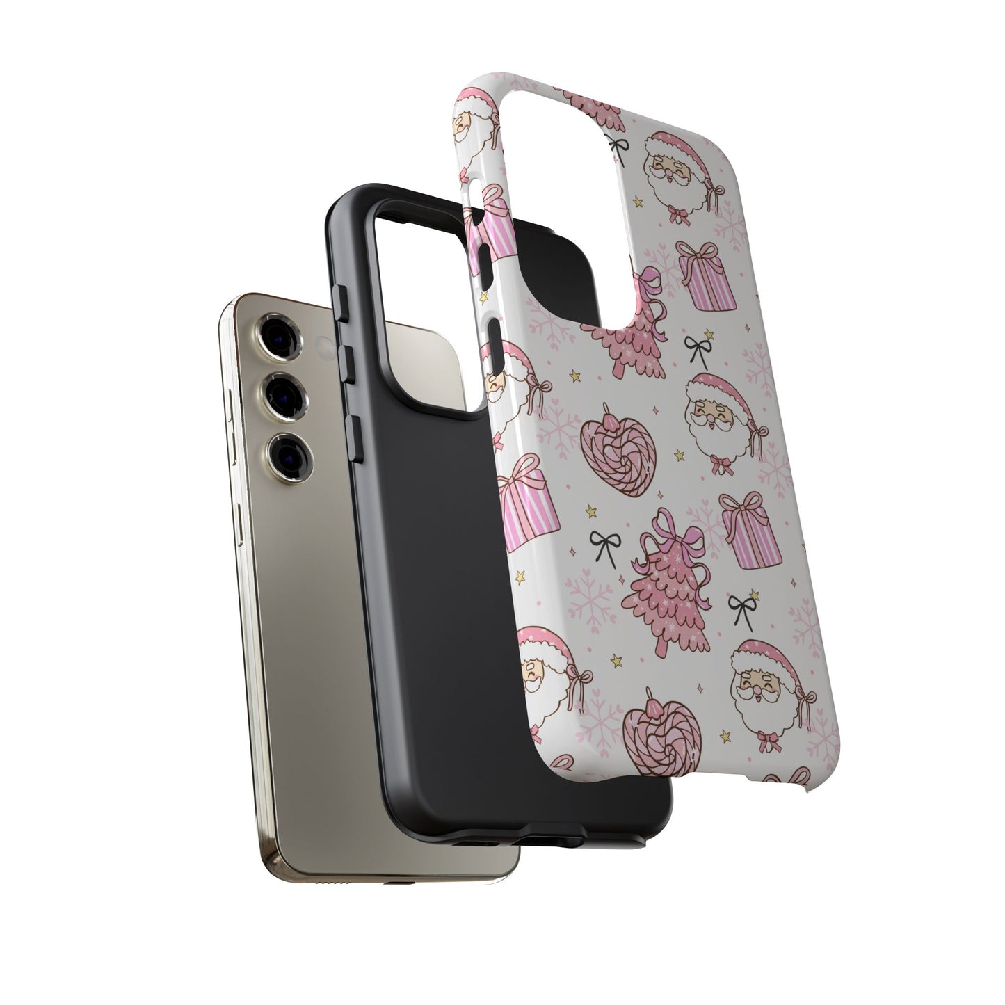 Christmas Pink Pattern Phone Case - Cute Santa, Tree & Gift Protective Cover