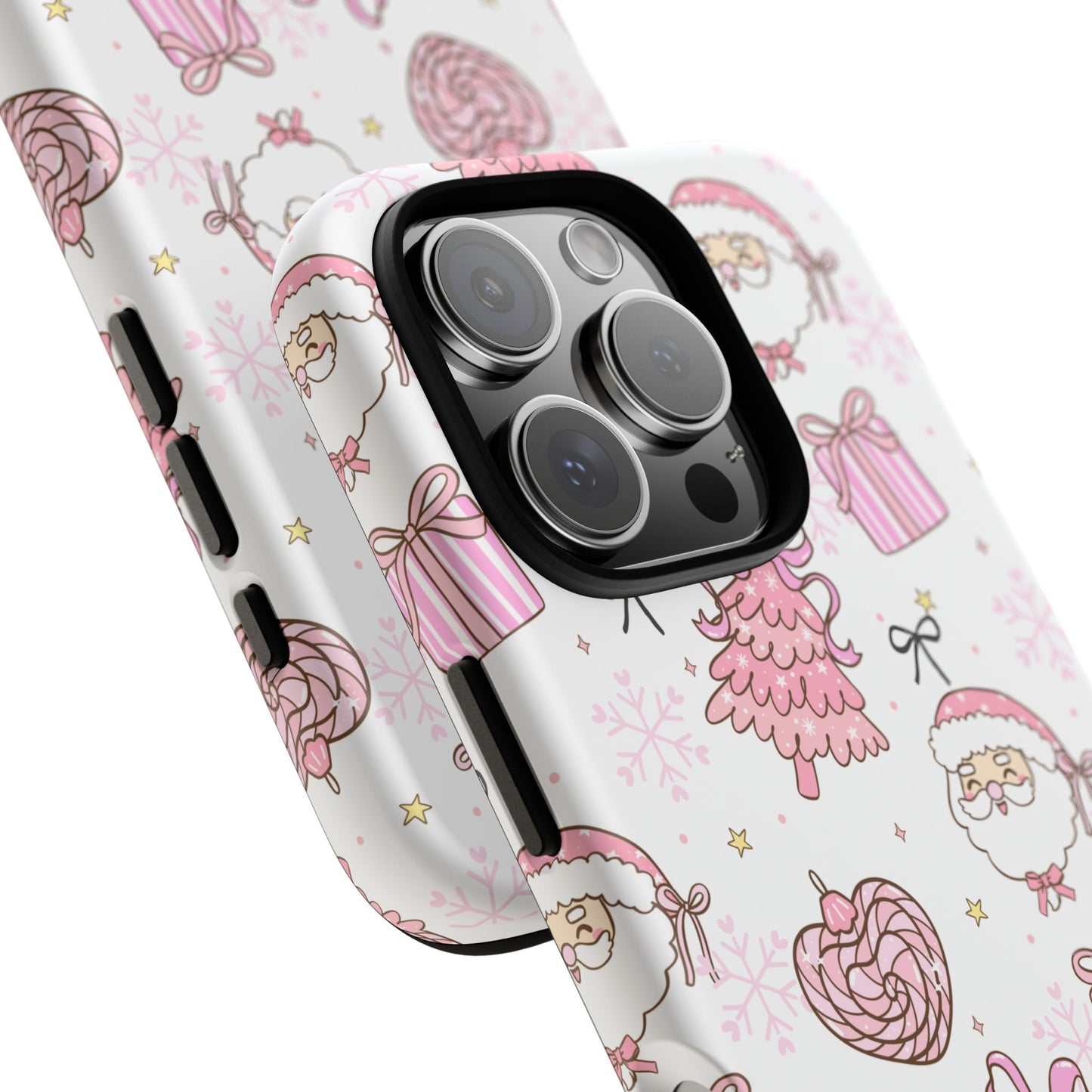 Christmas Pink Pattern Phone Case - Cute Santa, Tree & Gift Protective Cover