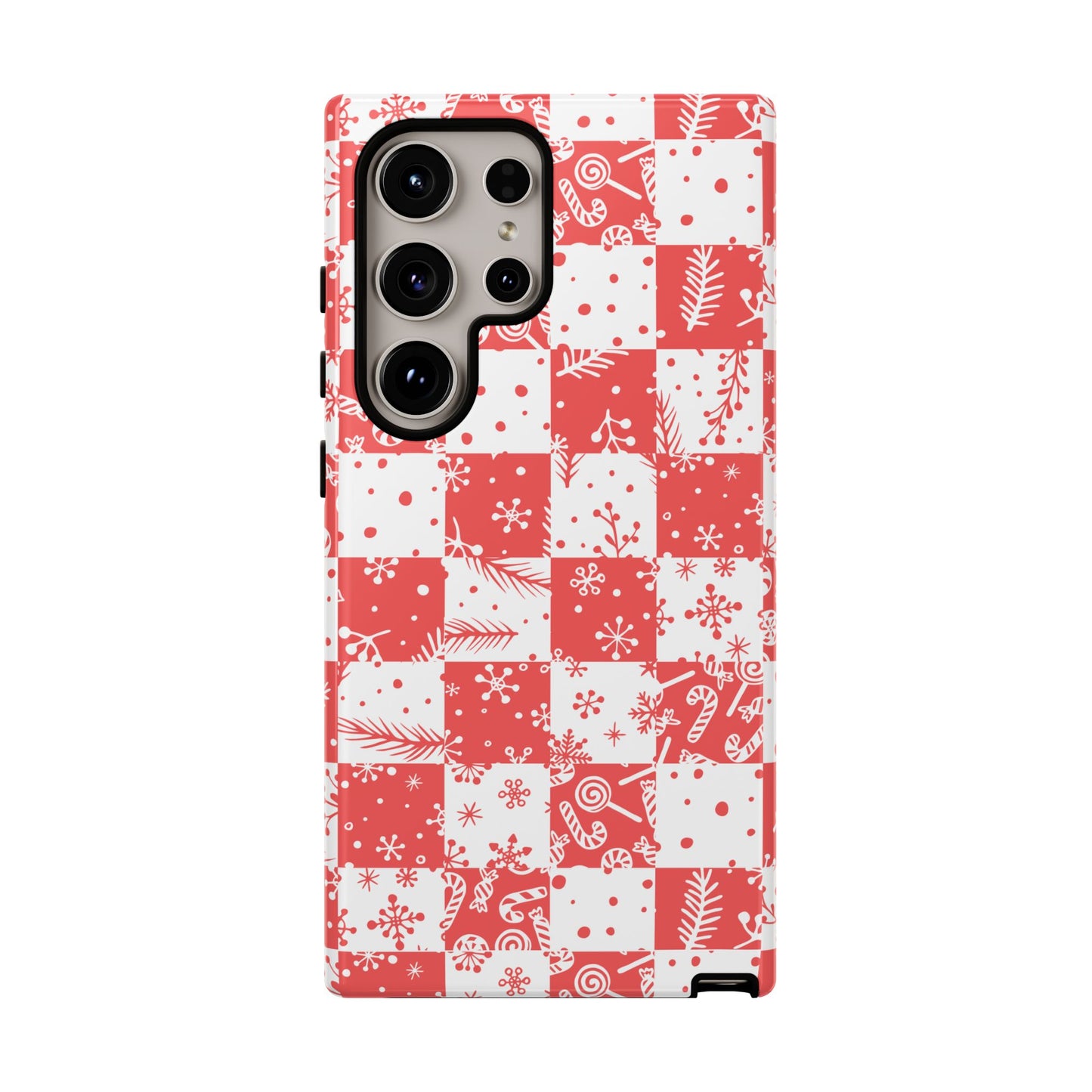 Christmas Red Buffalo Check Phone Case - Holiday Snowflake Pattern Tough Case