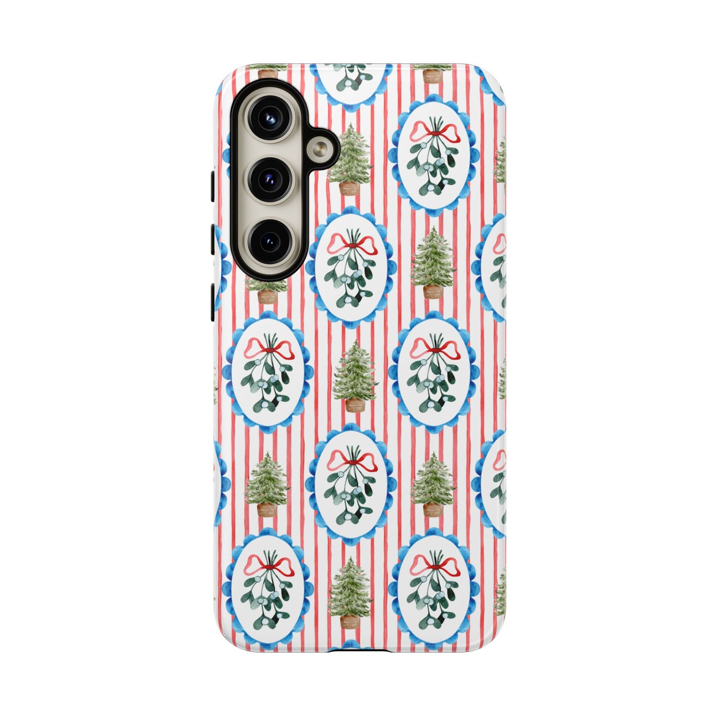 Christmas Wreath & Tree Pattern Phone Case — Festive Holiday Tough Case