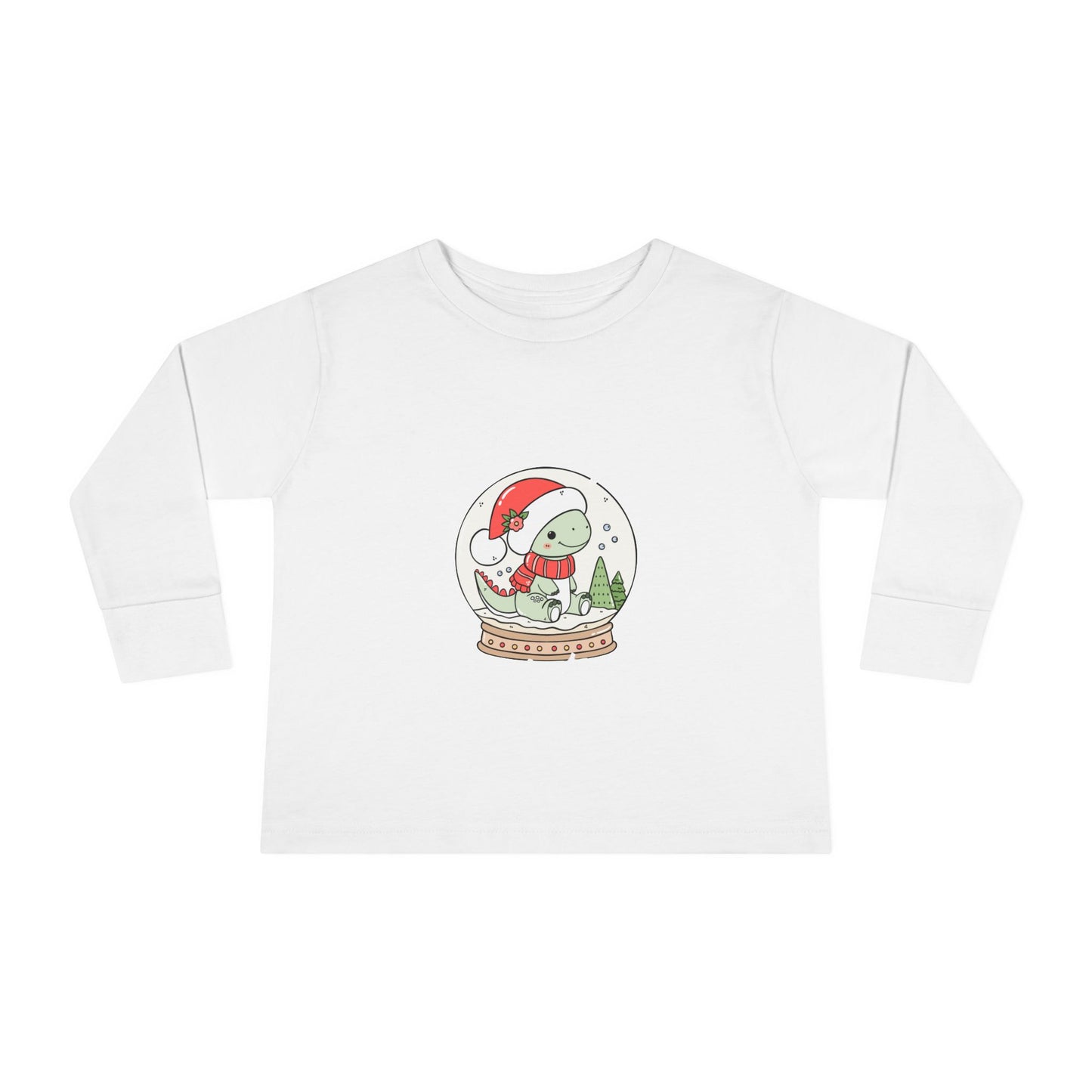 Toddler Tee — Cute Dinosaur in Santa Hat Snow Globe Christmas Shirt
