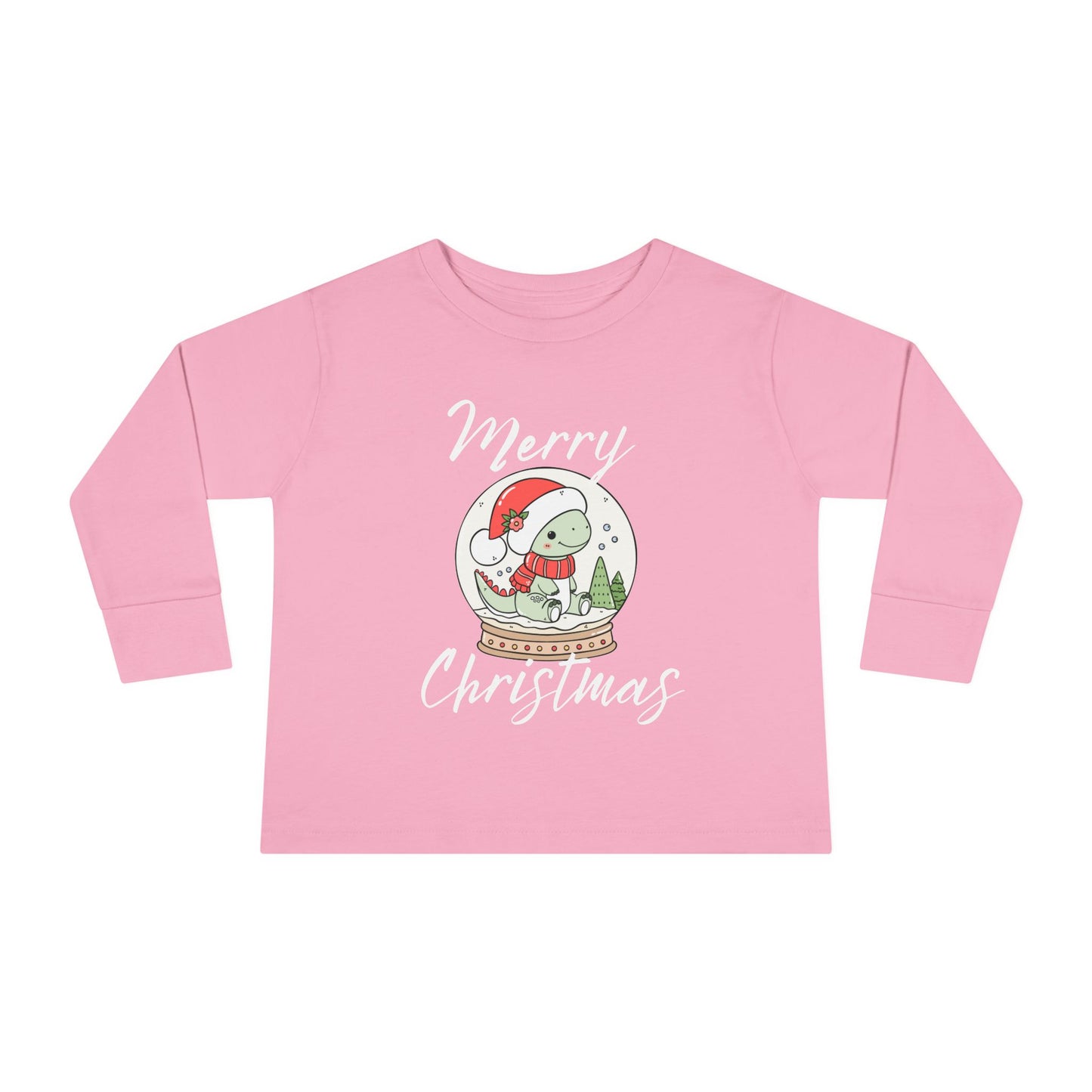 Toddler Tee — Cute Dinosaur in Santa Hat Snow Globe Christmas Shirt