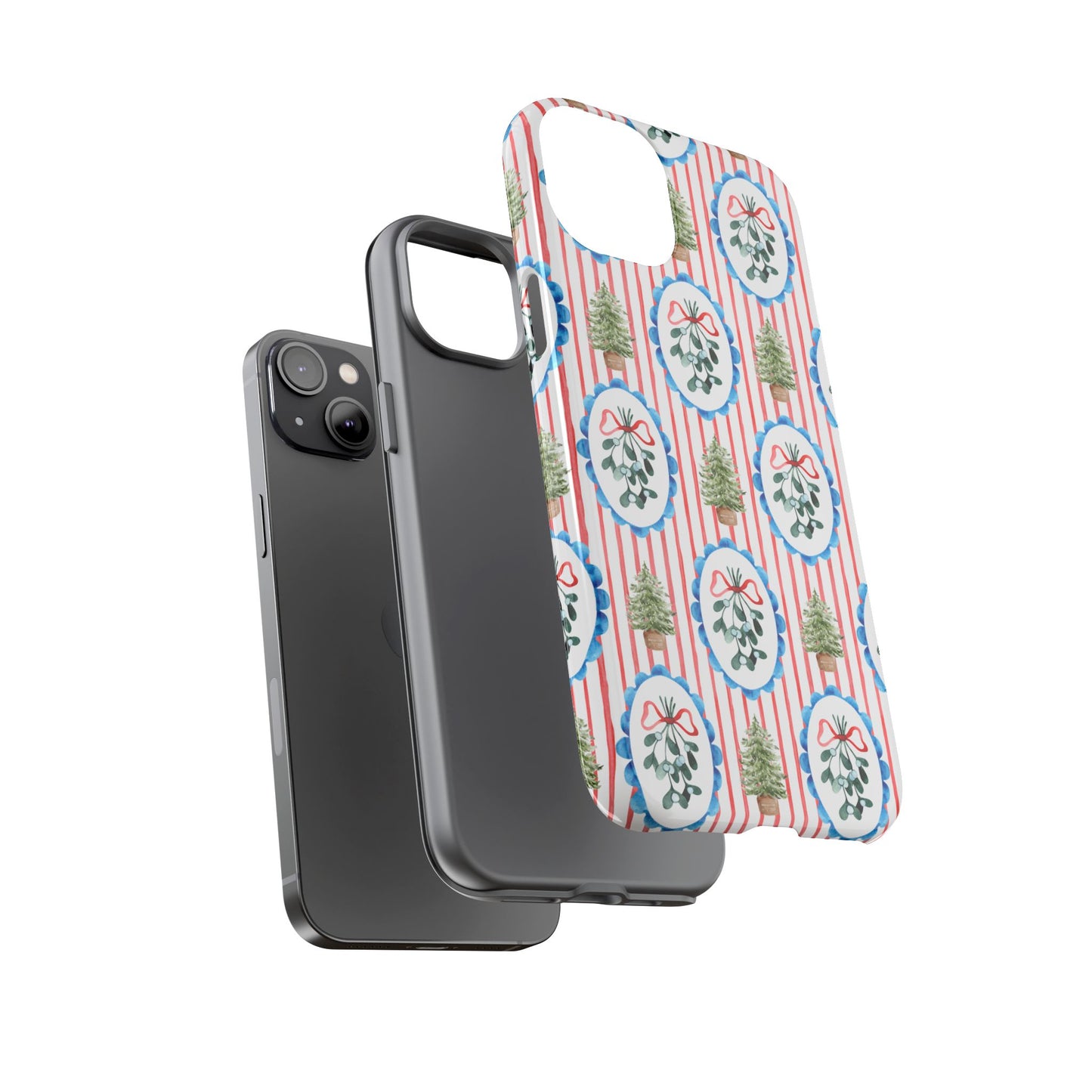 Christmas Wreath & Tree Pattern Phone Case — Festive Holiday Tough Case