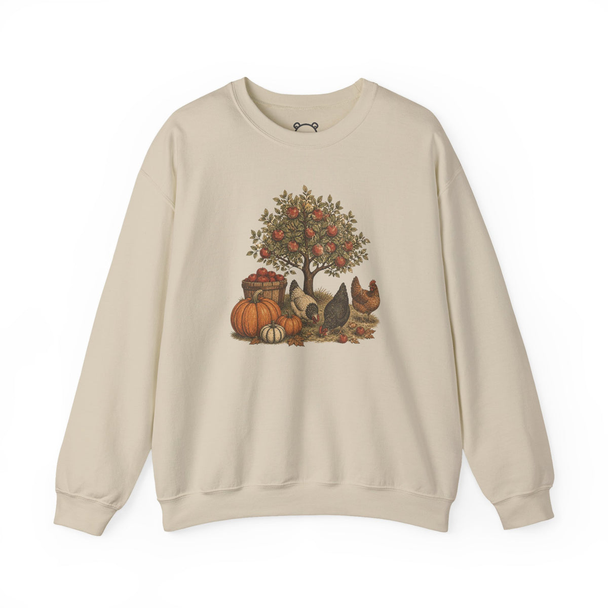 Fall Harvest Crewneck Sweatshirt — Pumpkin & Chicken Autumn Graphic
