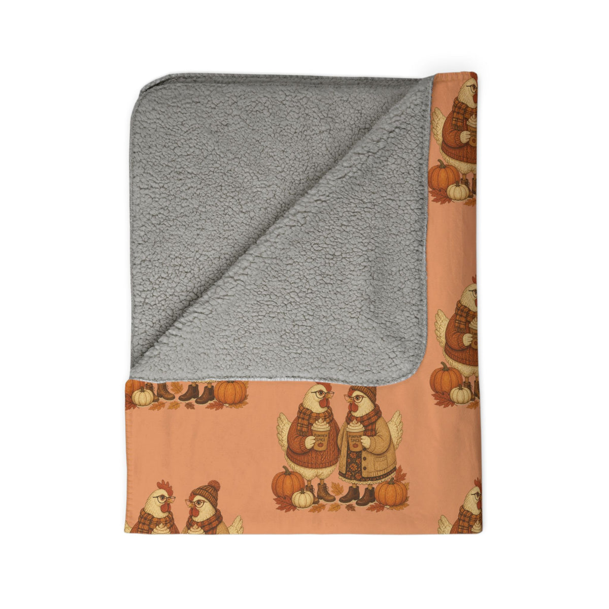 Autumn Chicken Sherpa Blanket — Cozy Fall Woodland Throw