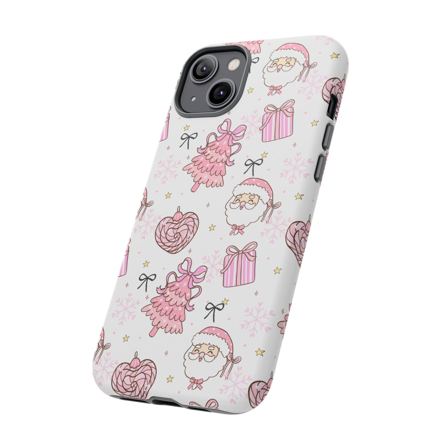 Christmas Pink Pattern Phone Case - Cute Santa, Tree & Gift Protective Cover