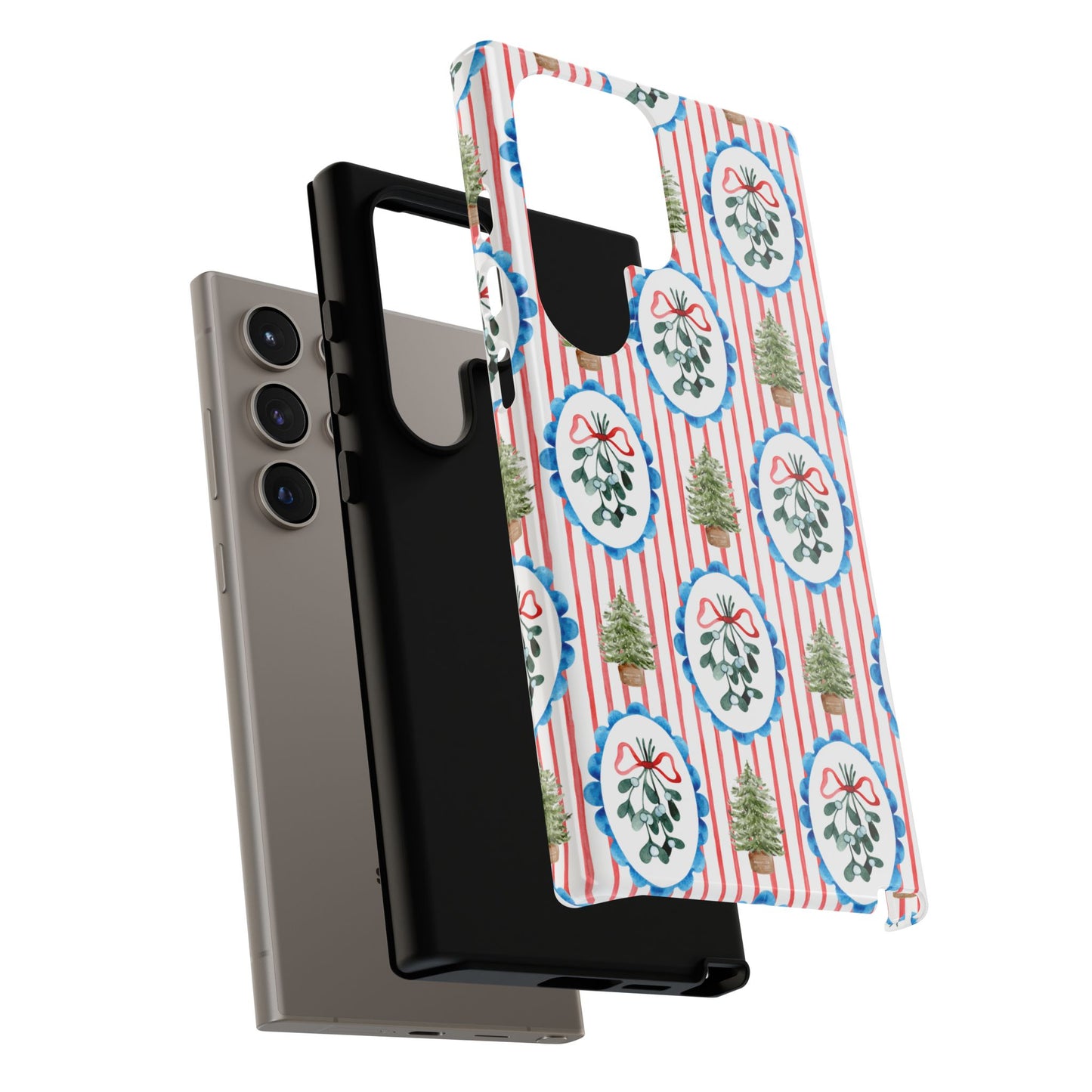 Christmas Wreath & Tree Pattern Phone Case — Festive Holiday Tough Case