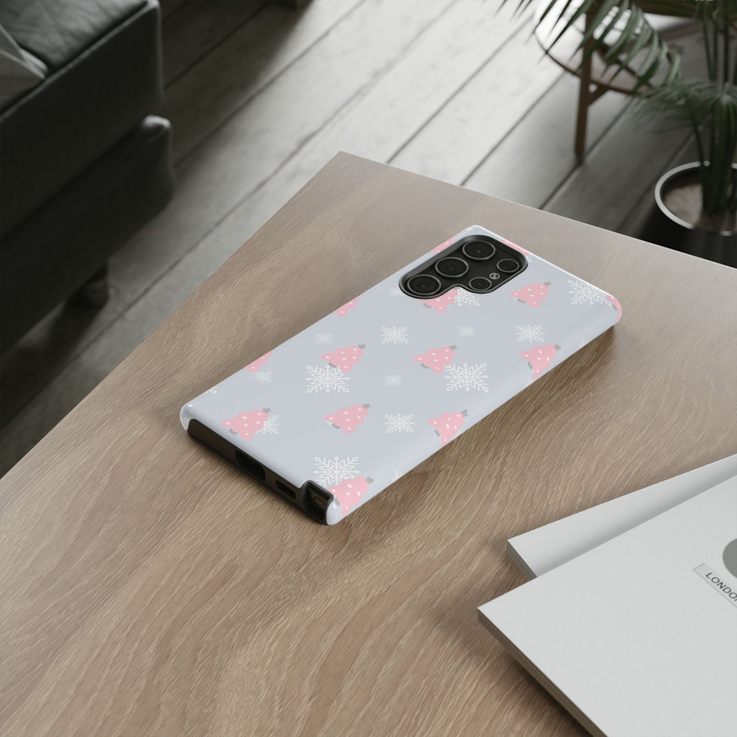Christmas Pink Tree Tough Phone Case — Cute Holiday Snowflake Design