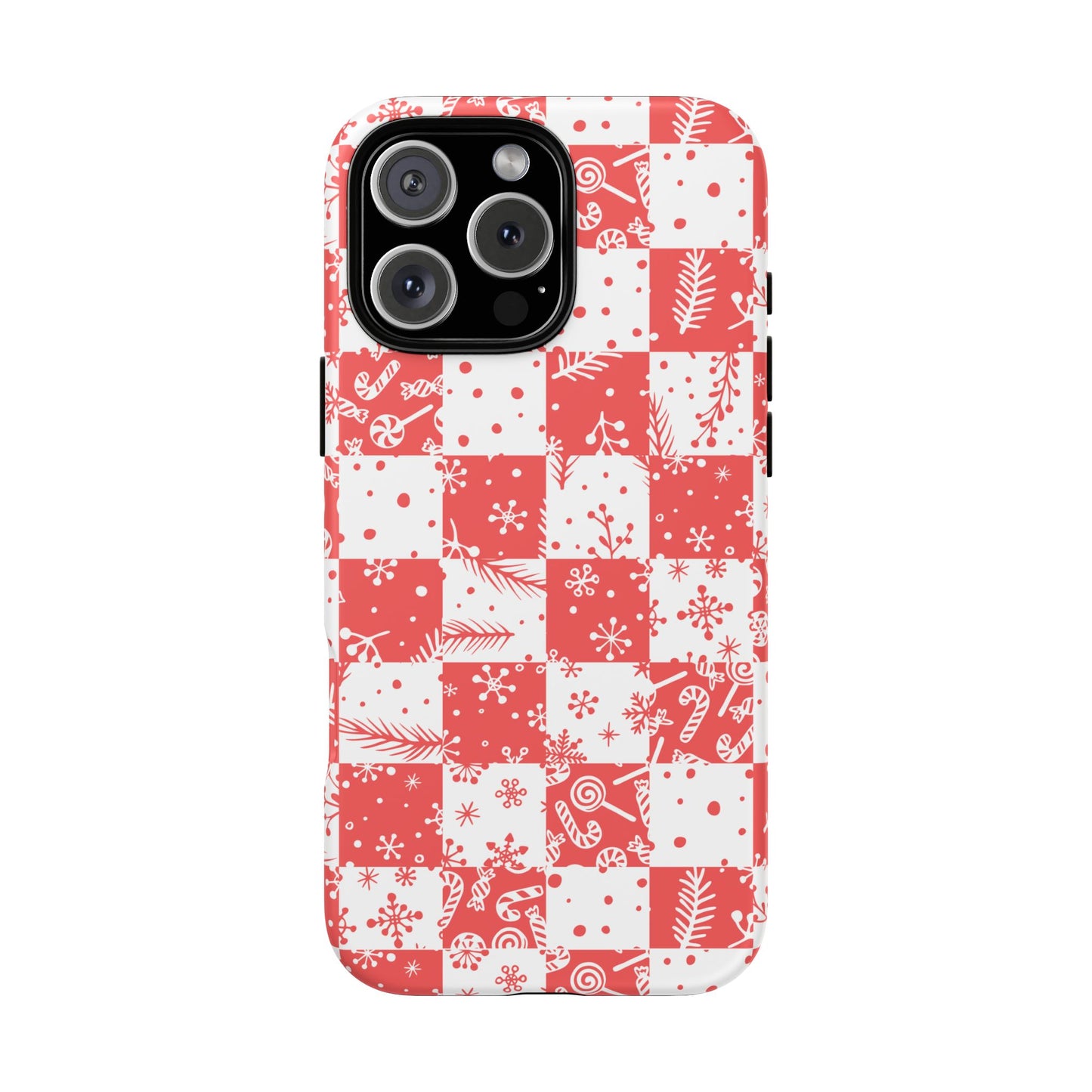 Christmas Red Buffalo Check Phone Case - Holiday Snowflake Pattern Tough Case