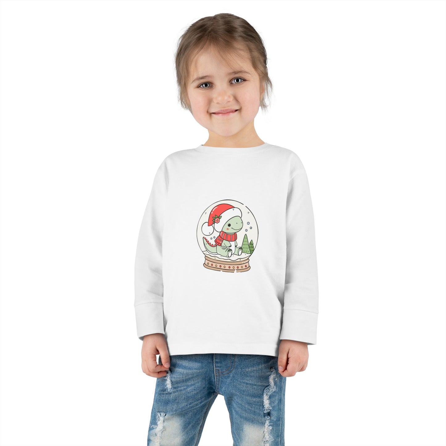 Toddler Tee — Cute Dinosaur in Santa Hat Snow Globe Christmas Shirt