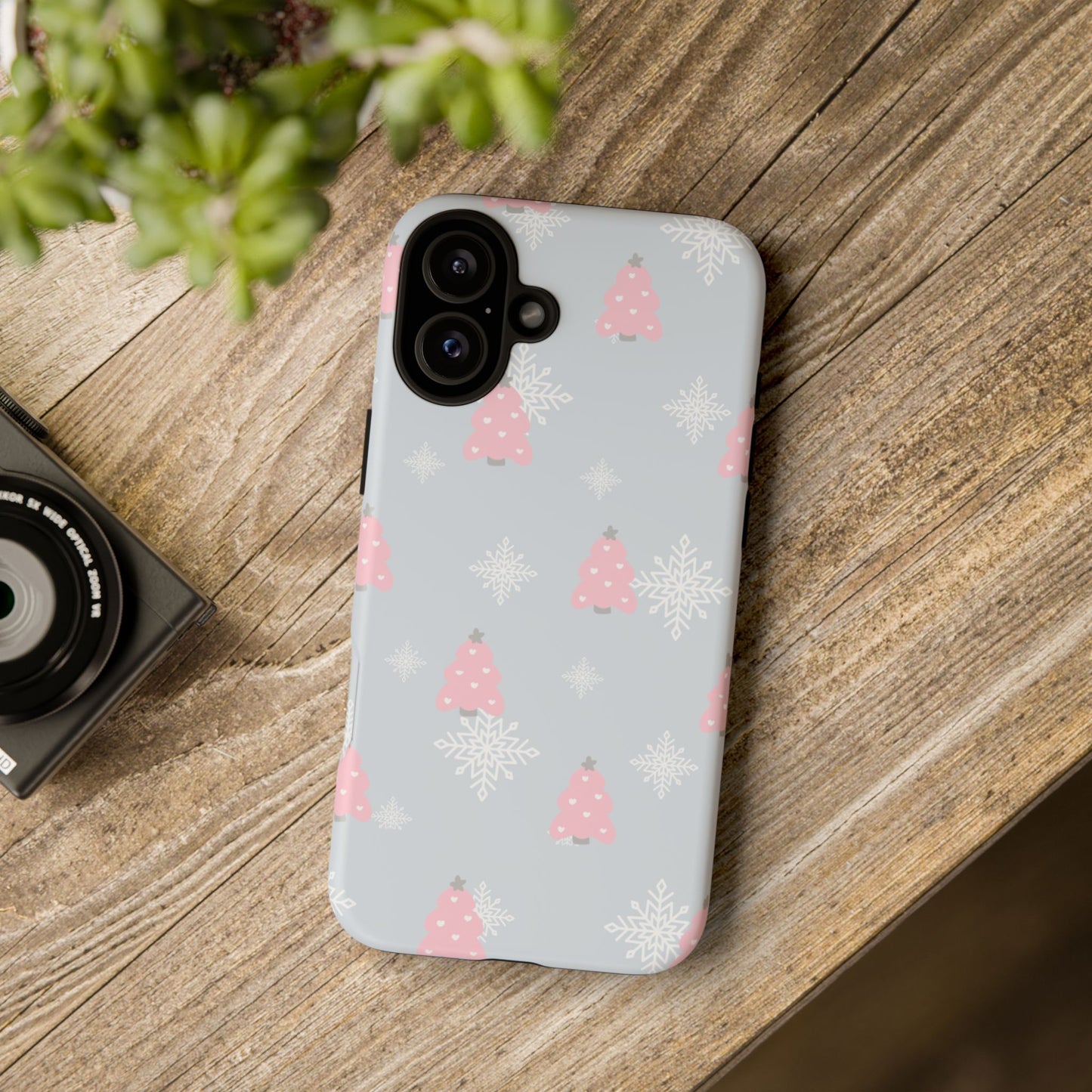 Christmas Pink Tree Tough Phone Case — Cute Holiday Snowflake Design