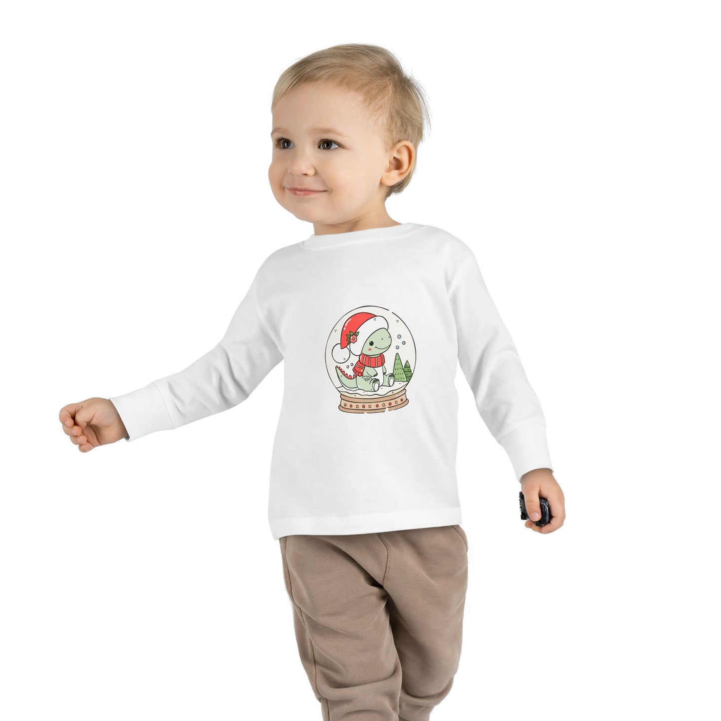 Toddler Tee — Cute Dinosaur in Santa Hat Snow Globe Christmas Shirt