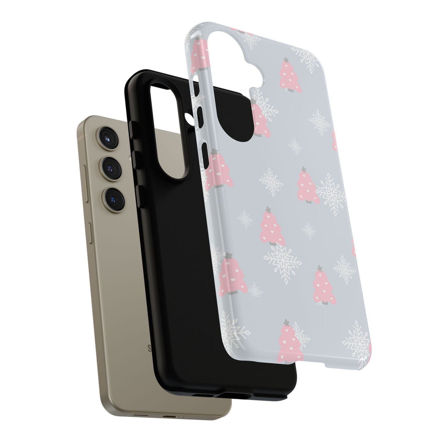 Christmas Pink Tree Tough Phone Case — Cute Holiday Snowflake Design