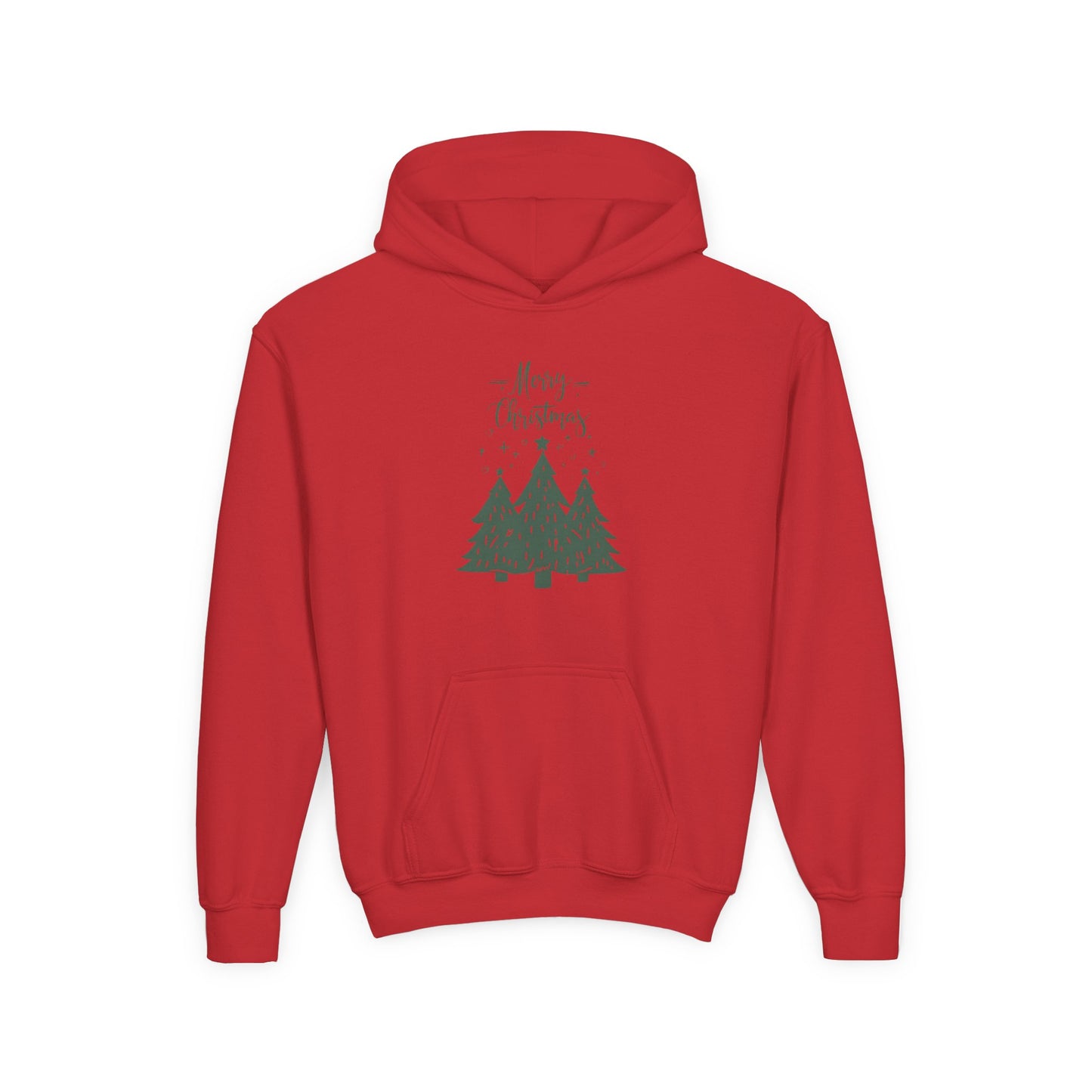 Youth Hoodie — Merry Christmas Green Tree Illustration Unisex